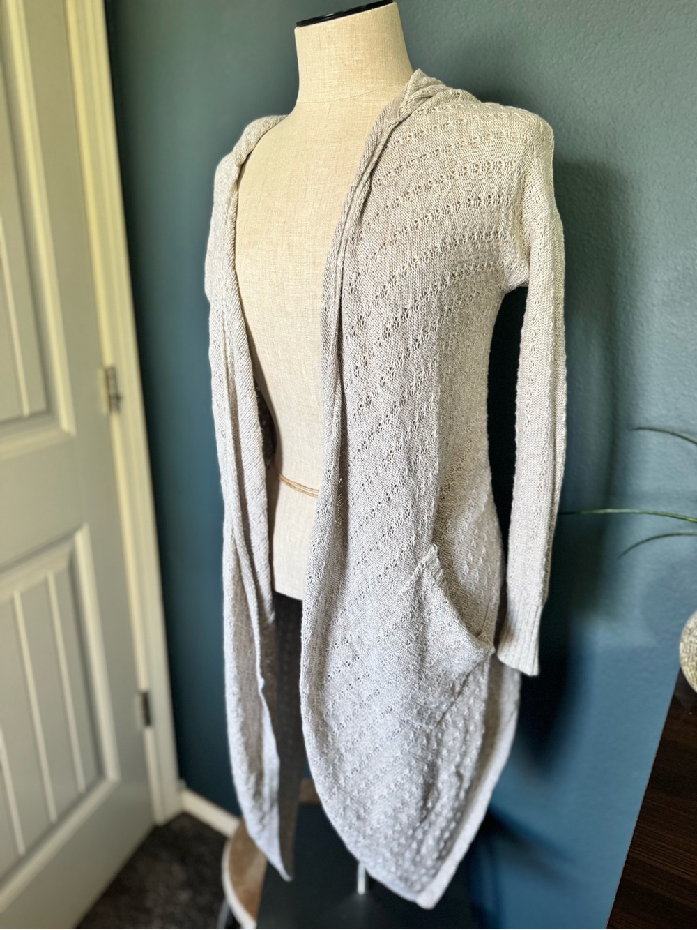 American Eagle Outfitters Cream Hooded Open-Front Cardigan
